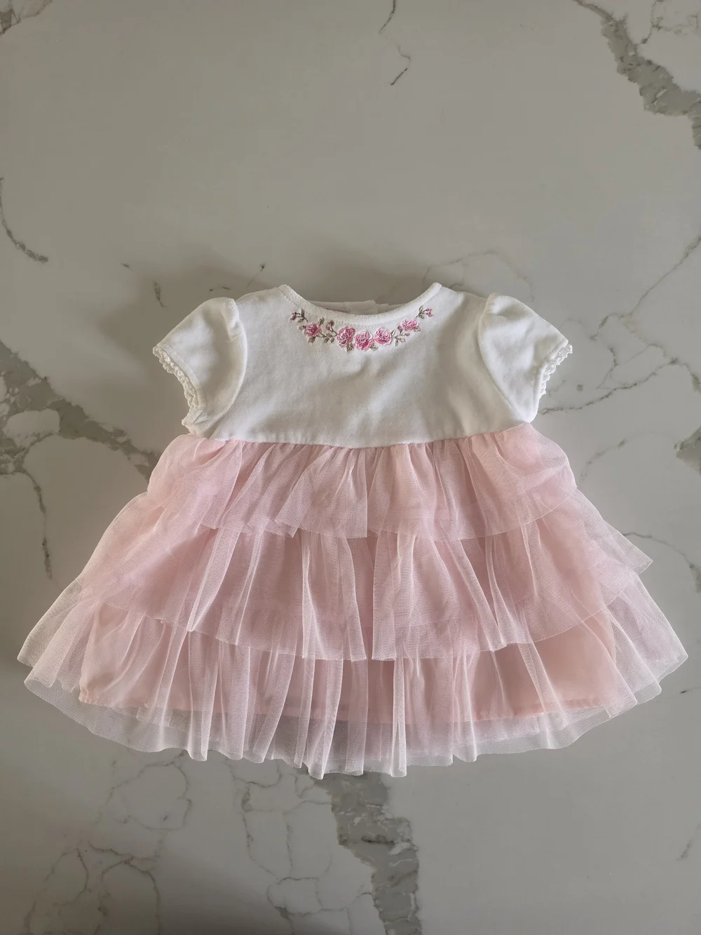 First Impressions Velvet And Ruffles White/Pink Party Dress